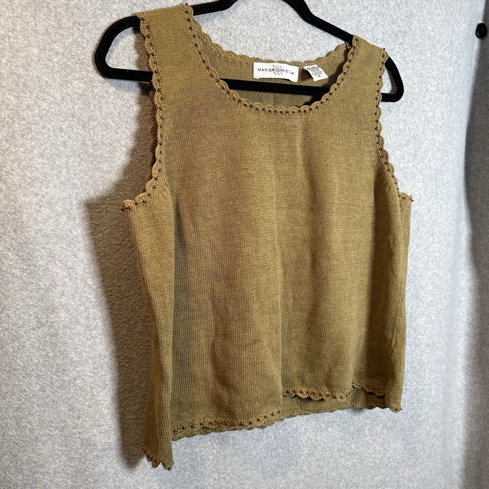 Marisa Christian Tank Top Womens XL Vintage Olive Green Beaded Knit - Picture 2 of 7
